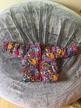 Girls' Colorful Leopard Print Puffer Jacket - Pink Multi